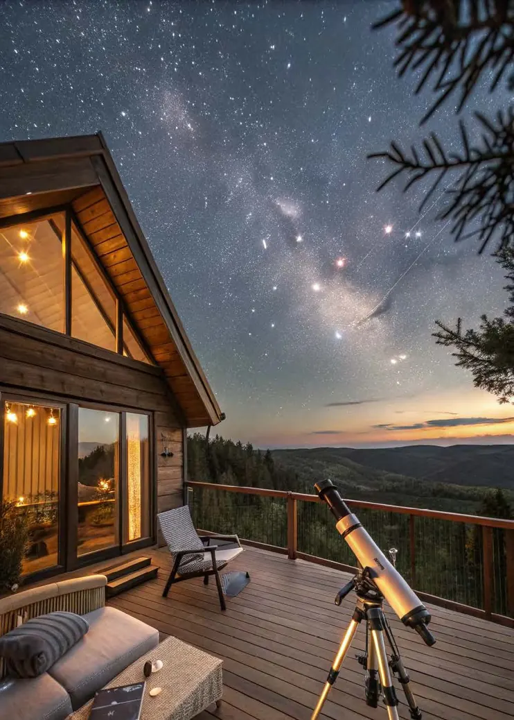 Stargazing pavilion with telescope at night