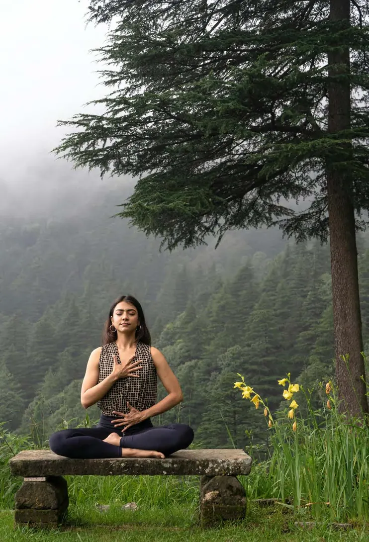 Outdoor yoga deck in the hills