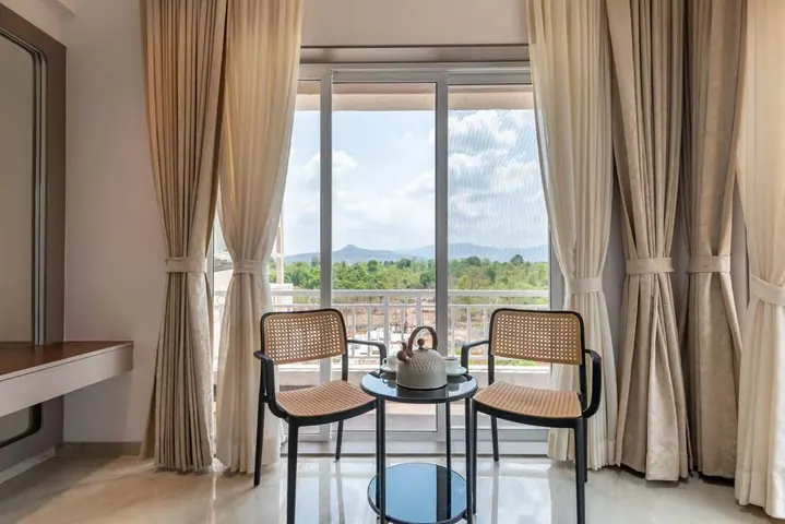 Balcony seating with valley view
