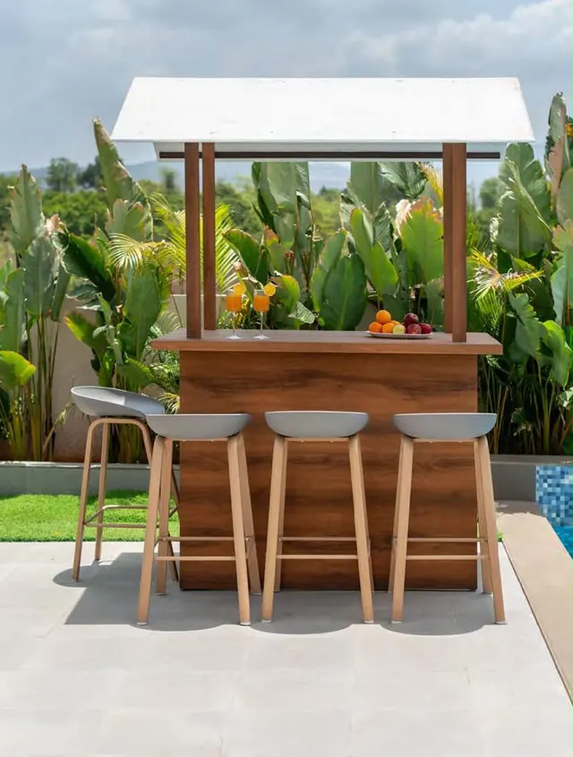Outdoor bar counter beside the pool